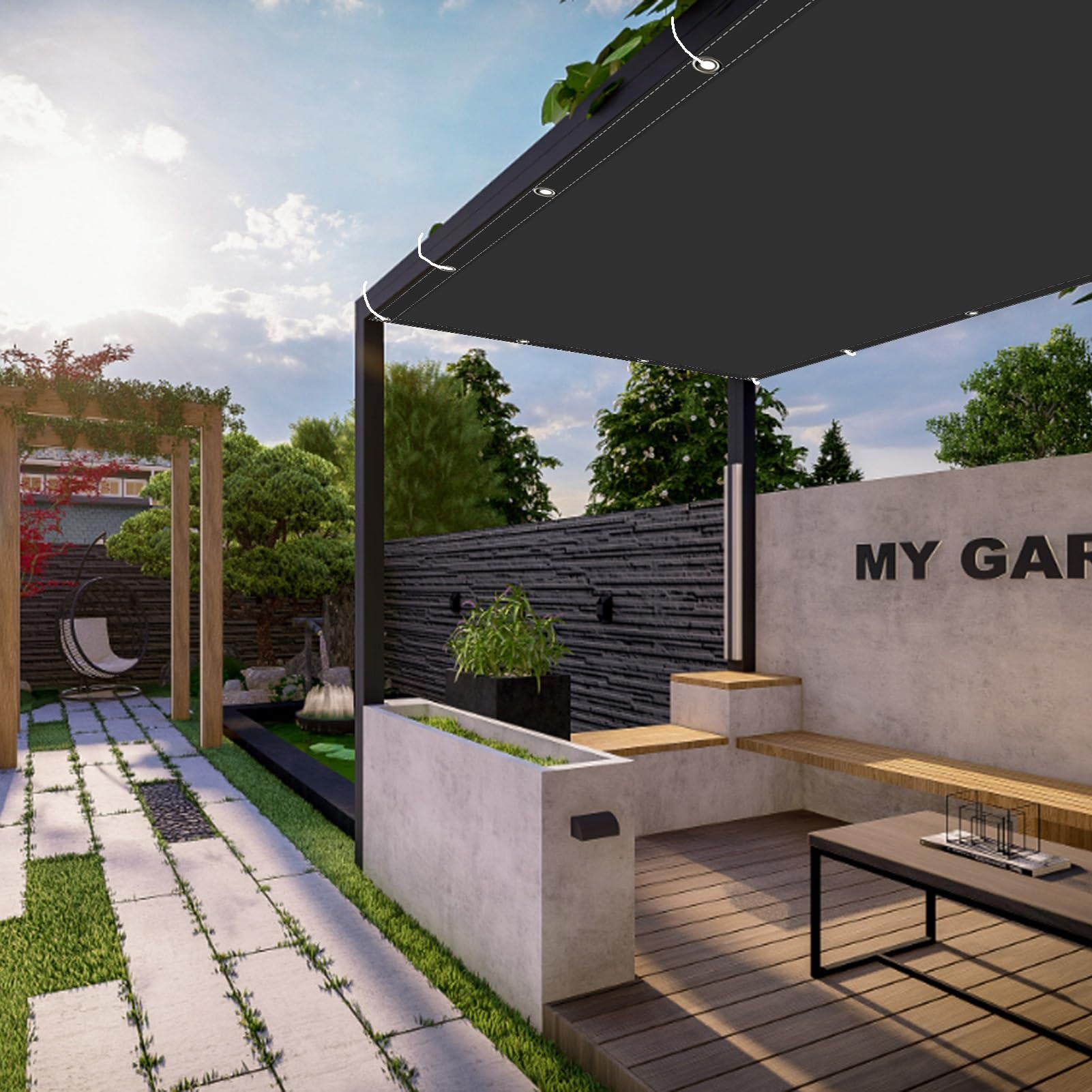 Balkon, wodoodporny, na taras, odporny na rozdarcie, do ogrodu, na imprezę, aktywność, podwórko, pergola, granatowy, 3 x 4,5 m