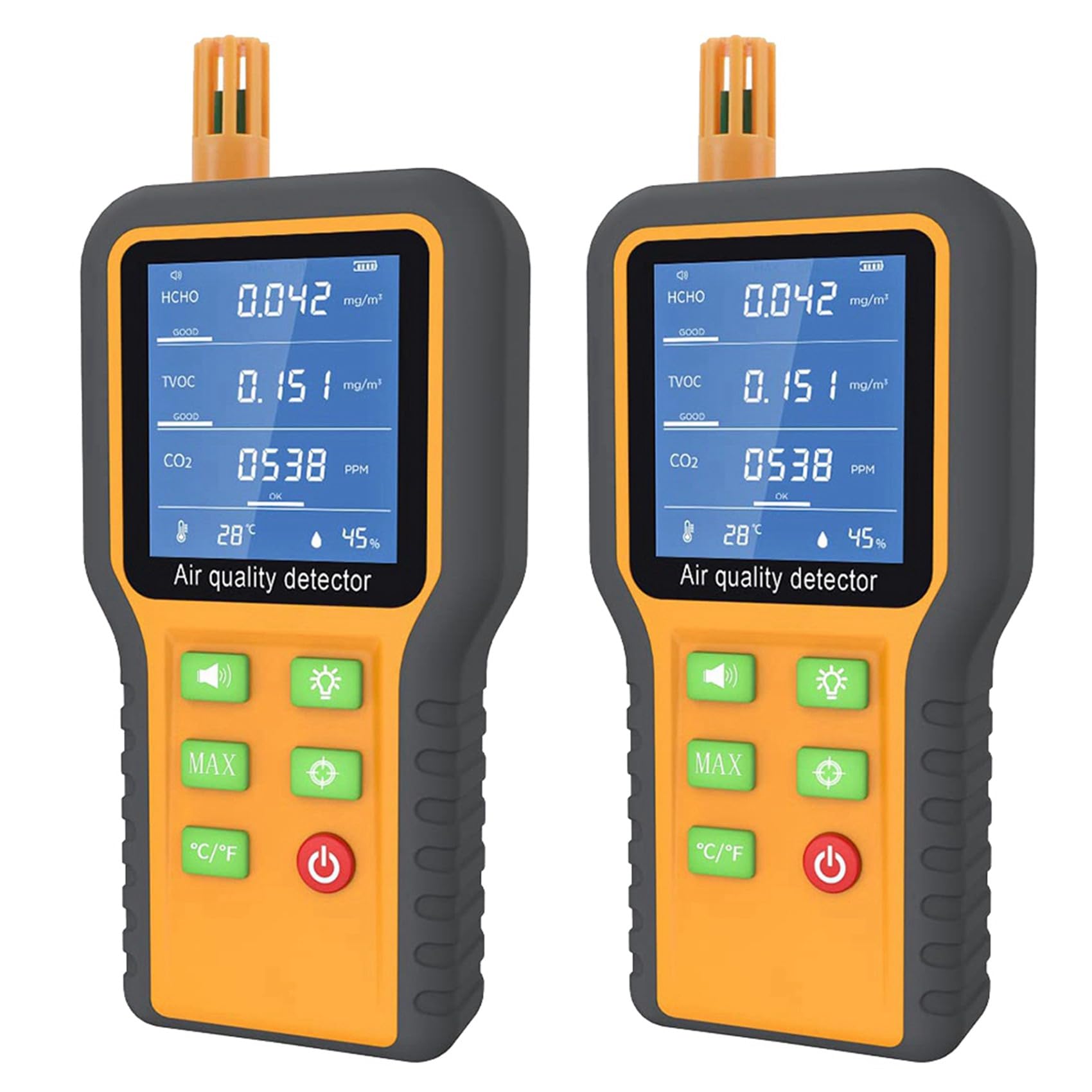 Jnchdghwa As Shown 2X Air Quality Monitor Co2 Monitor Formaldehyde Detector Tvoc/Temp./Humidity Indoor With Buzzer Prompt,Backlit Screen