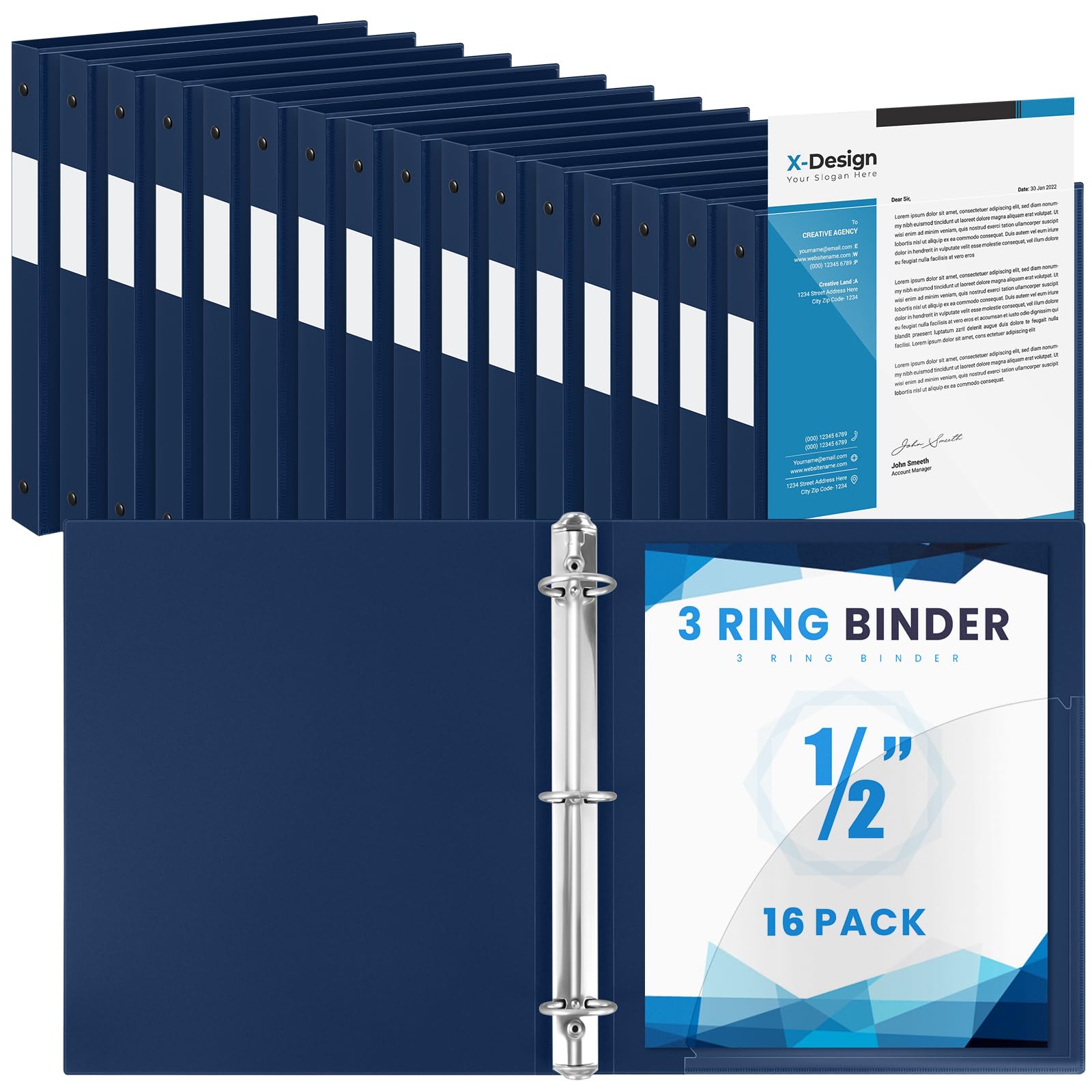 Photo 1 of Henoyso 1/2 Inch 3 Ring Binders - 16 Pack, Navy Blue