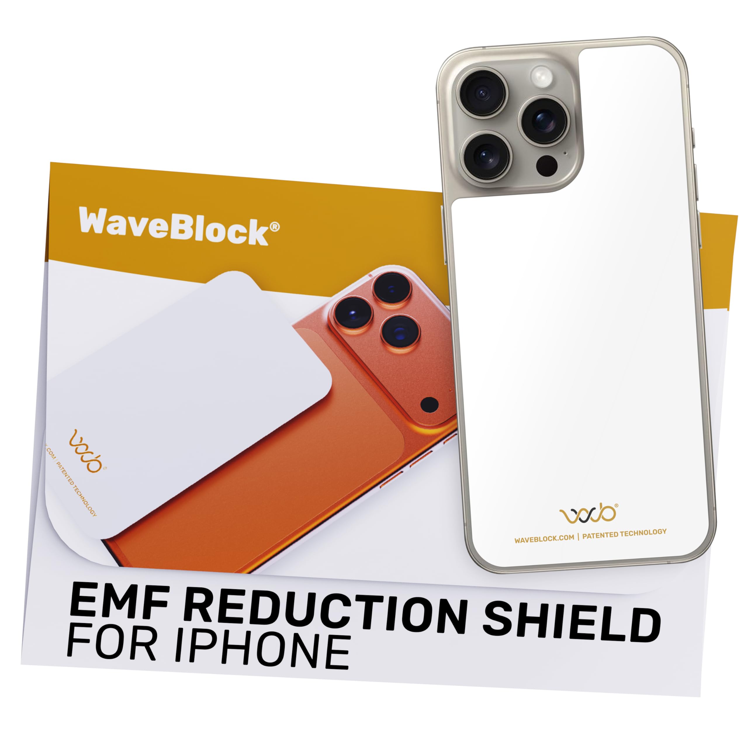WAVEBLOCK EMF Blocker for Cell Phone - Made for iPhone 15/16 PRO MAX - The Only Patented, Real Scientifically Backed, Lab-Tested 5G-Shield Sticker to Protect You & Your Loved Ones - USA Made White