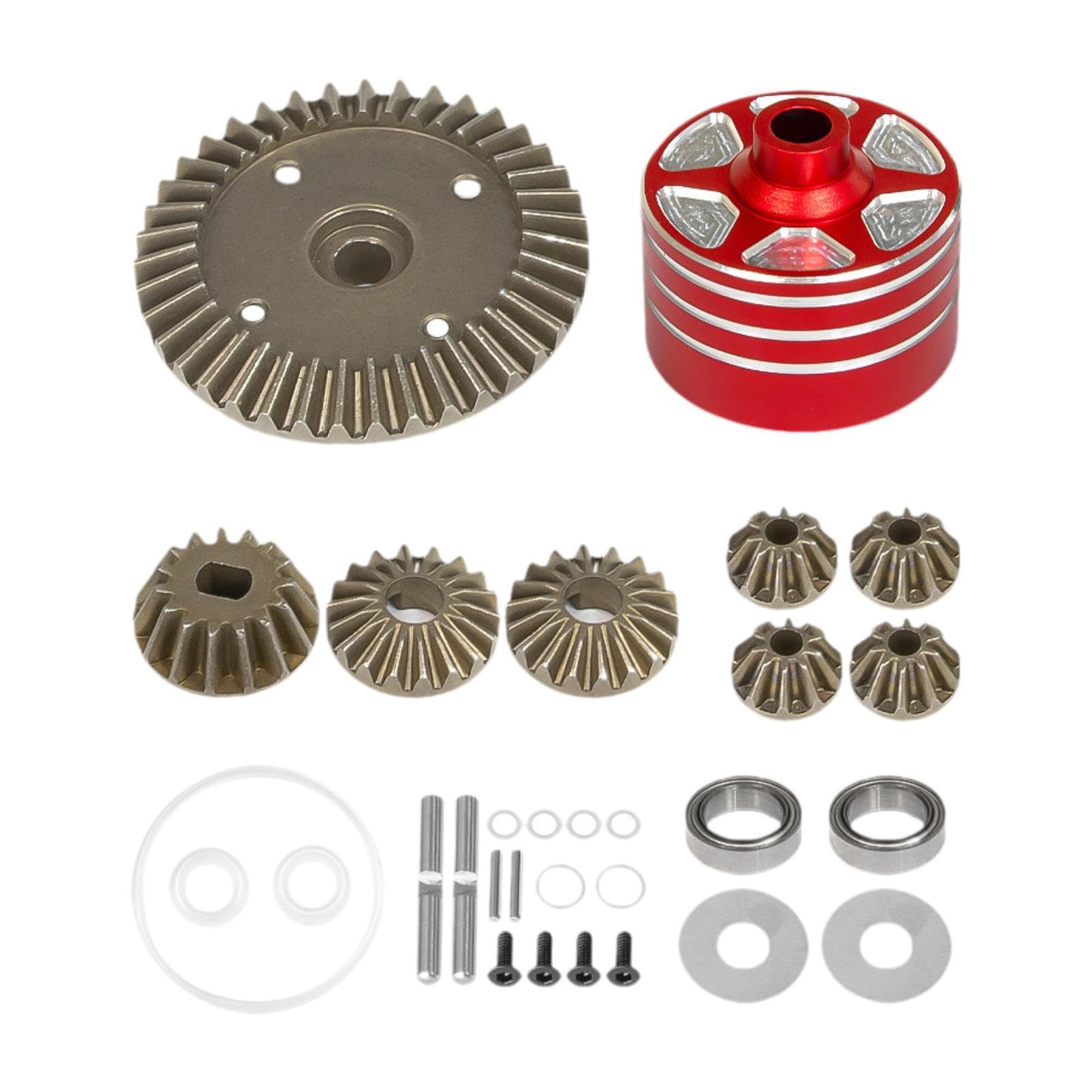Qianly Differentialgetriebe Metall Ersatz Differentialgetriebe Antriebszahnrad RC Auto Zahnradset Inklusive Gehäuse für Ersatzbedarf Hobbybastler Werkstatt M, Rot