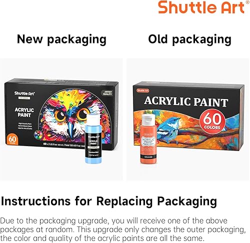 Miniatura 10 de Shuttle Art - Pintura acrílica de 80 colores, juego de pintura acrílica con 12 pinceles de pintura, botellas de 2 onzas líquidas, pigmentadas ricas,