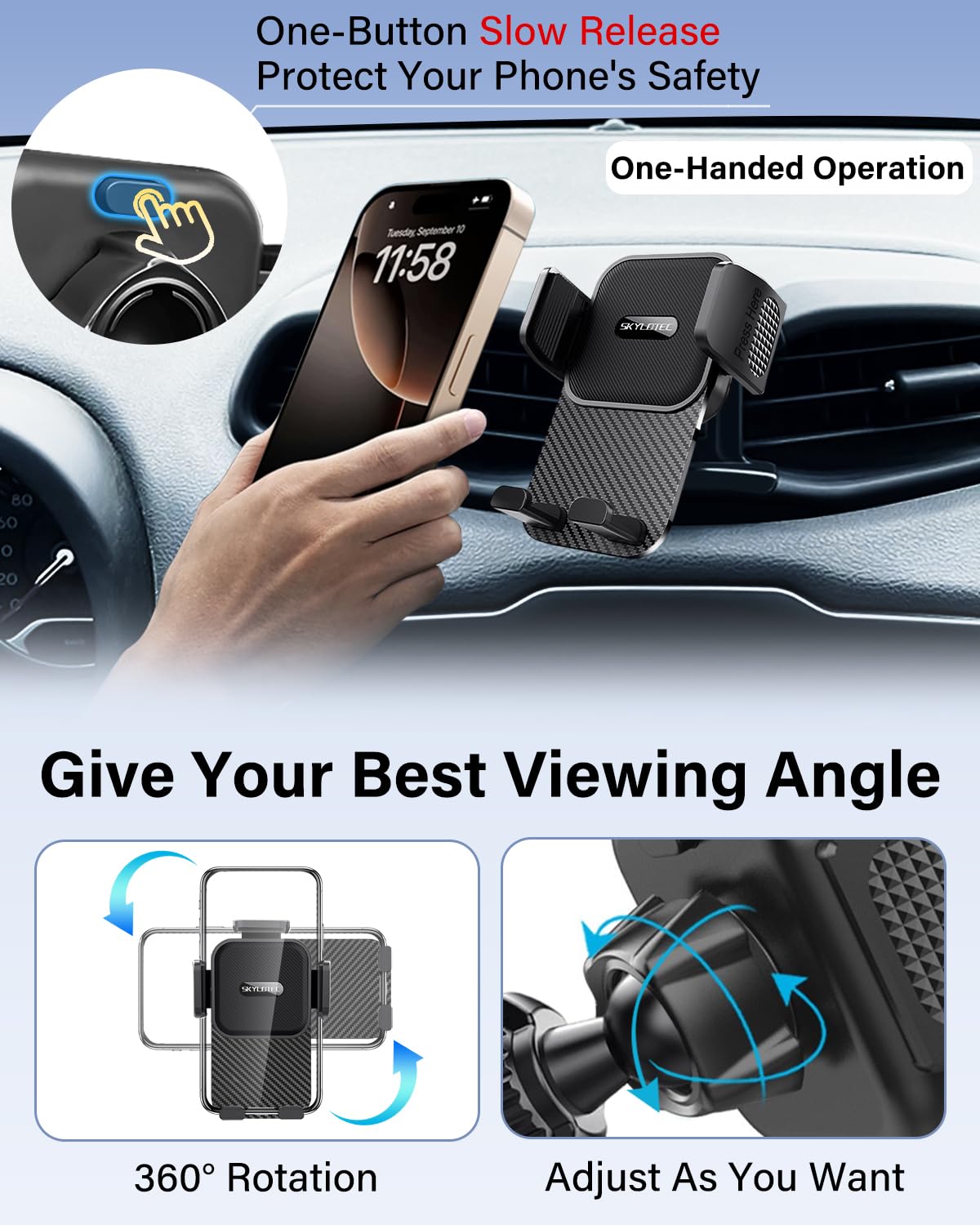 SKYLOTEC Samochodowy uchwyt na telefon do Mazda CX-5 CX5 2017 2018 2019 2020 2021 2022 2023 2024 2025 akcesoria kołyski samochodowe uchwyt na telefon, podstawa telefonu komórkowego nie blokuje
