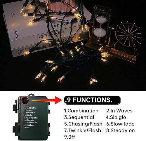 Miniatura 5 de MULTI-SPARKING Luces de Navidad a pilas - 50 luces LED de Navidad de color blanco cálido, mini tira de luces para árbol pequeño, corona,