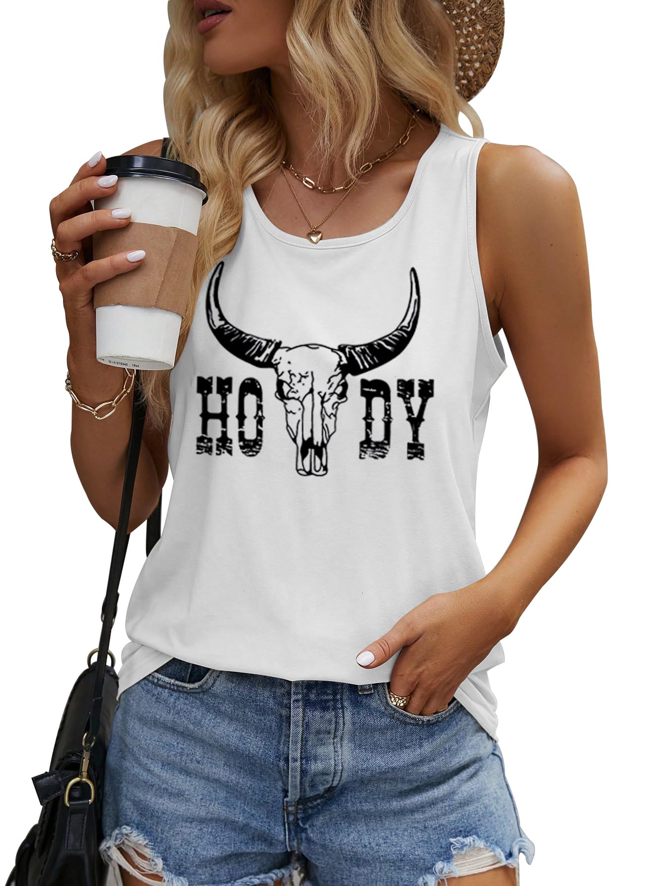 SODSHYWomen's Sexy Sleeveless Top Cowboy Shirt Cute Country Concert Cowgirl Outfit Western Graphic Tank Top