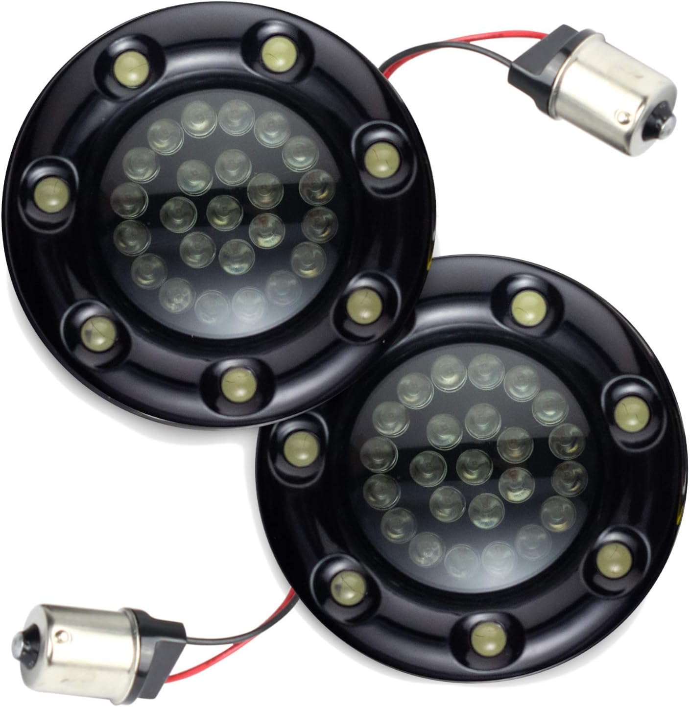 Eagle Lights 8748RTS-HB-1156R Infinity Beam 2 Inch Bullet Rear LED Turn Signals with LED Trim Ring Covers - Compatible With Harley Davidson® Motorcycles - Black Covers / 1156 Base