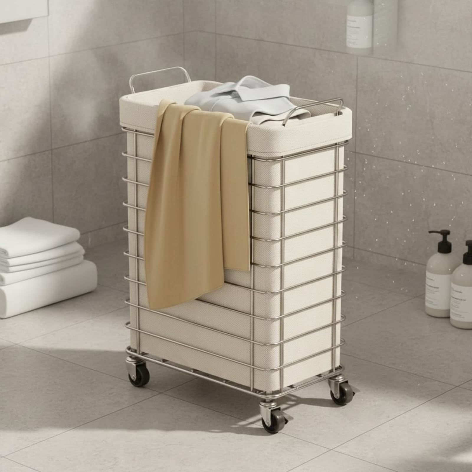 Cesto de Ropa con Ruedas Gran Capacidad Cubo de Lavandería Multifuncional Cesto Ropa Ventilado para Baño, Cesto De Ropa Sucia Con Bolsa De Almacenamiento