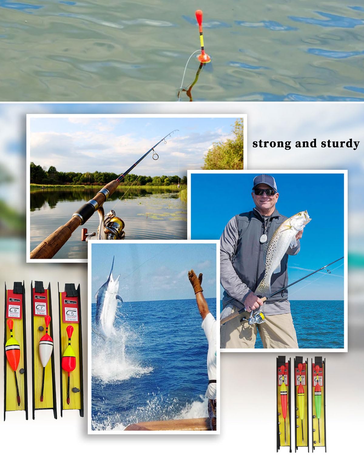 Hezhou 6 Piezas Bobbers de Pesca Flotador de Pesca Flotadores de Pesca con Mosca Bobbers de la Pesca con plomada, sedal y Anzuelo (5#, 7#, 9#) para Piscina, Pesca Salvaje, Lago, Pesca en el mar