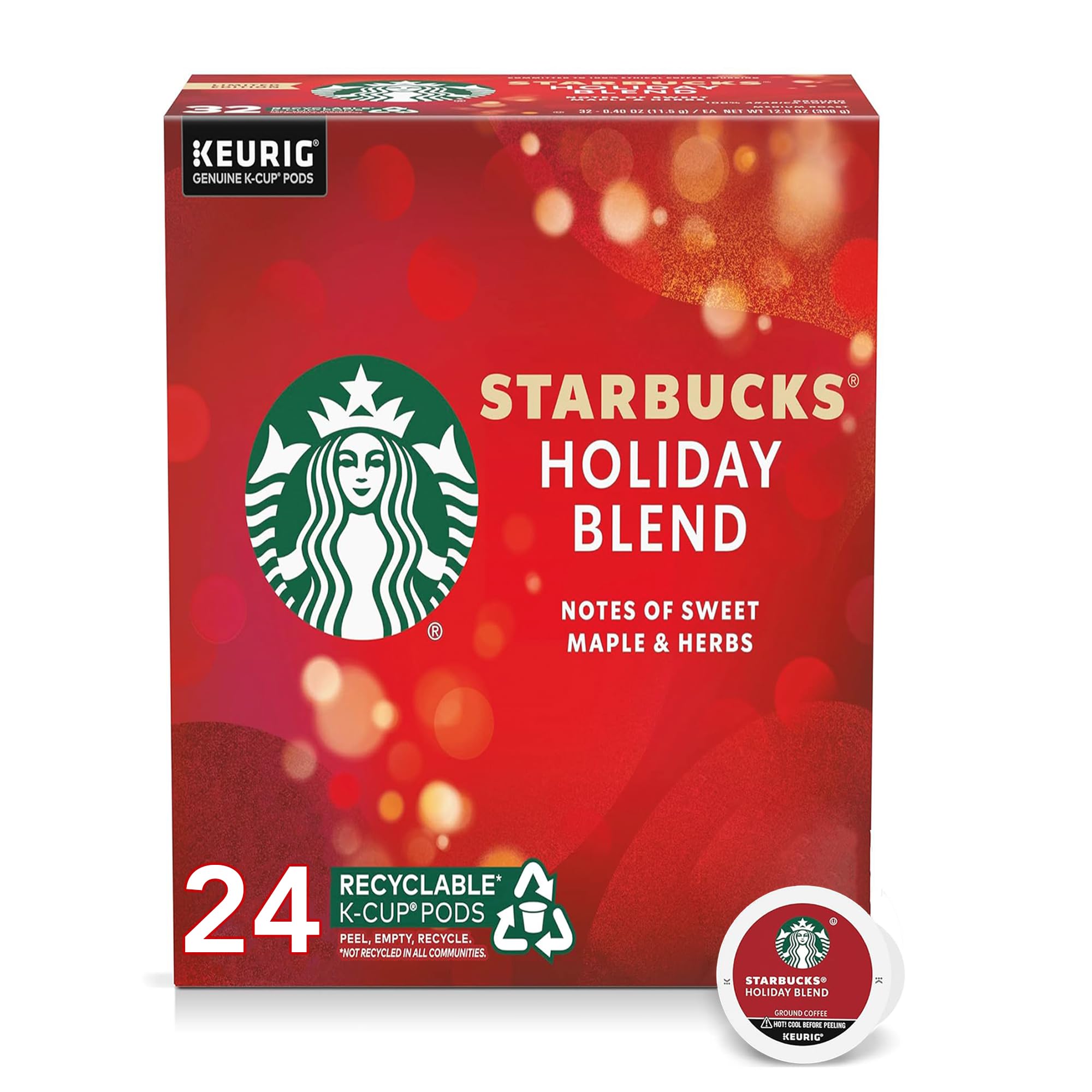 K-Cup for Starbuck Coffee Pods—Dark Roast Coffee—Roast for Keurig Brewers—100% Arabica— (Holiday Blend)