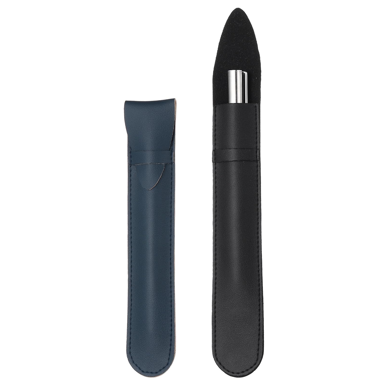 PATIKIL 2Pcs Leather Pen Pouch Sleeve, Leather Fountain Pen Holder Case Protective Cover for Storing Ball Points Pencils Fountain Office Business Gifts, Black/Navy Blue