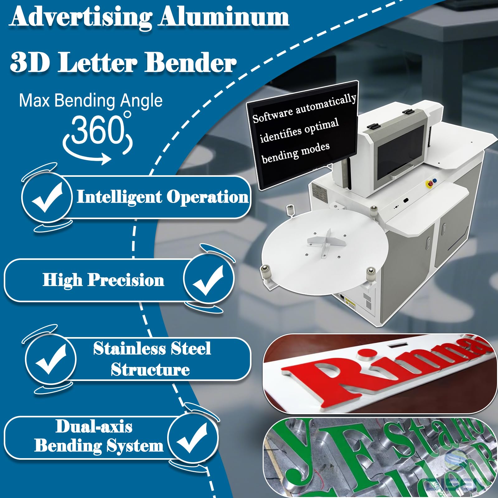 EQCOTWEA Automatic Channel Letter Bending Machine Aluminum Profile Wrapper with Luminous Text Design for Signage, 0.8-5.1