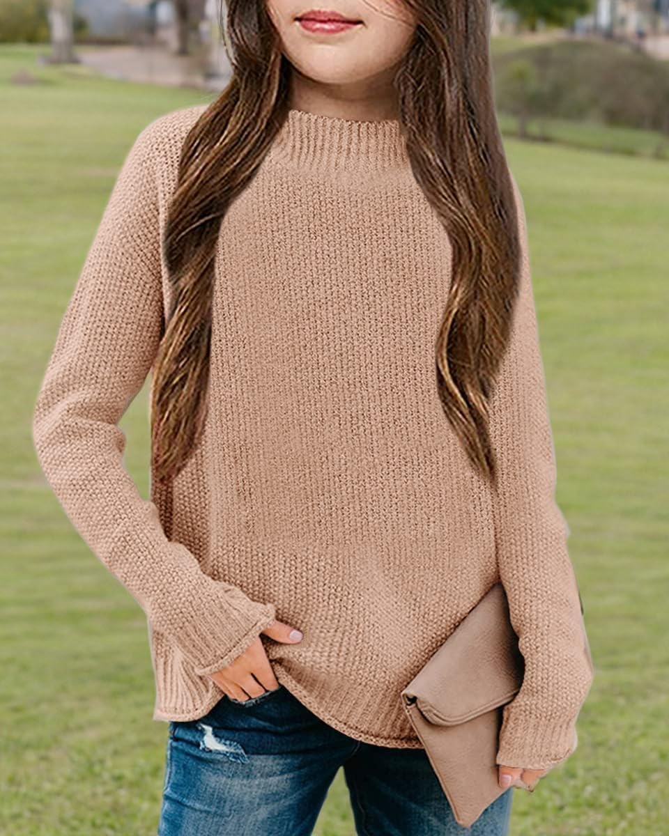 Girl's Long Sleeve Sweater Mock Neck Fall Soft Knit Pullover Jumper Tops - Image 3