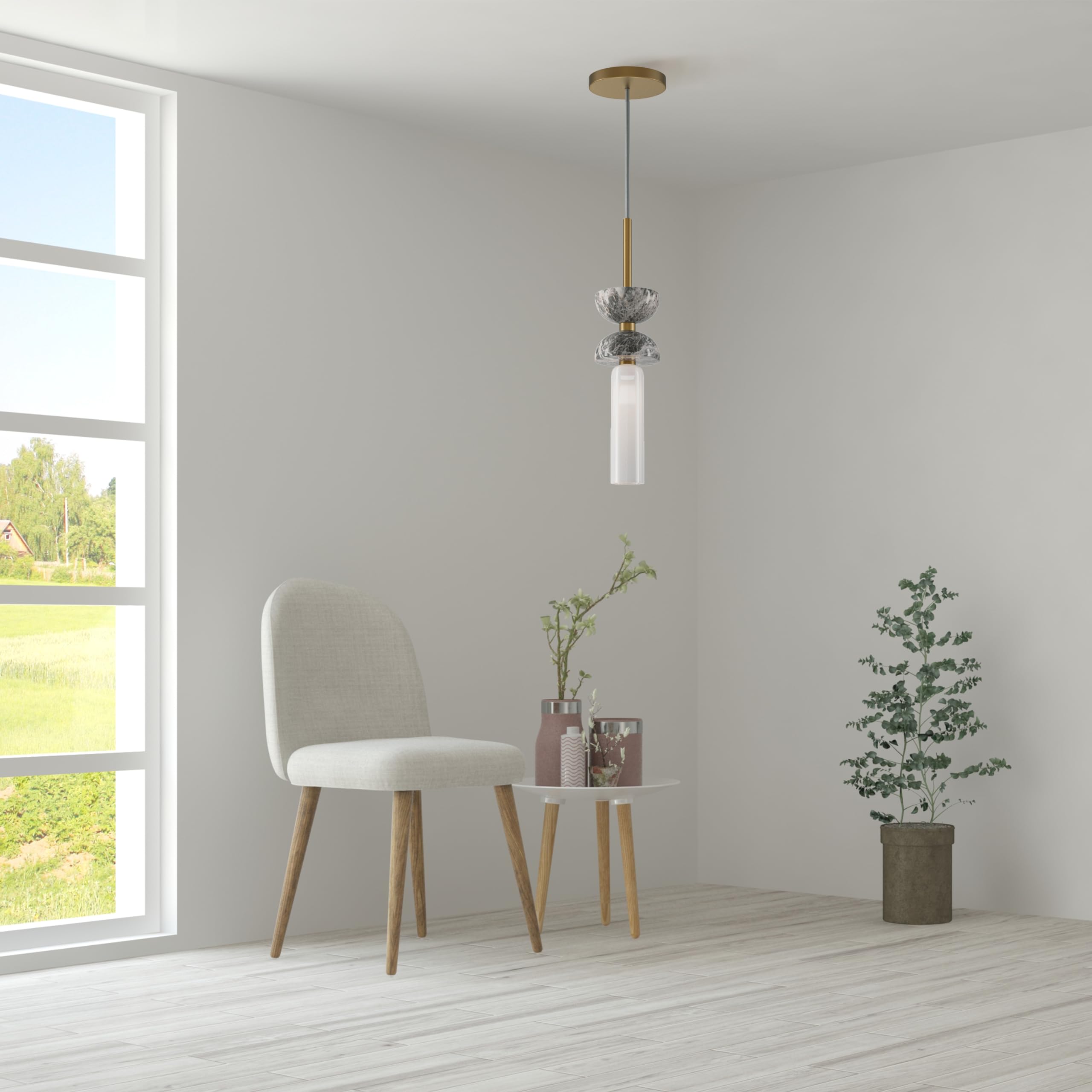 Lampada a Sospensione Kyoto in Metallo Oro e Cristallo Grigio per Soggiorno, Cucina, Camera da Letto, Sala da Pranzo, Ufficio