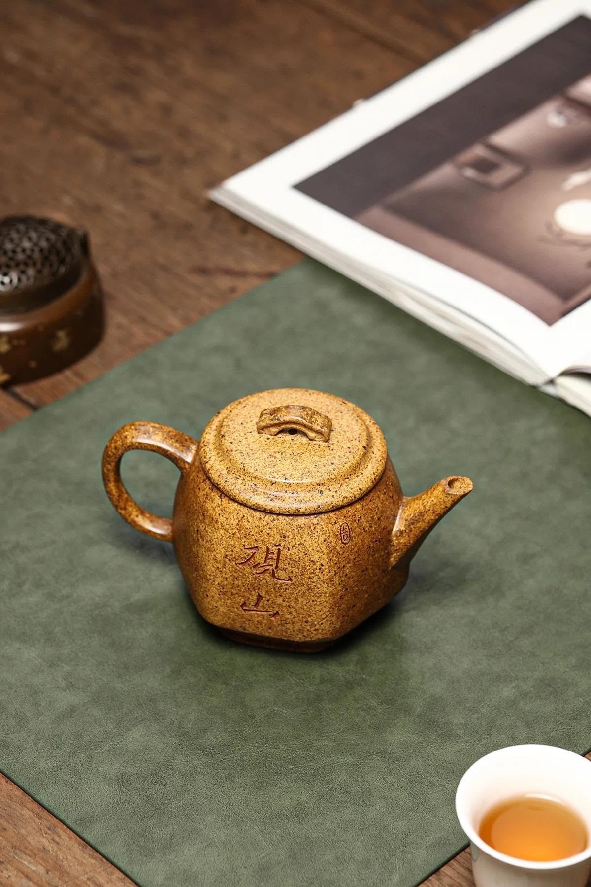 Zestaw do herbaty popołudniowej, zaparzacz do herbaty, autentyczna surowa ruda, zestaw błotny, 280 ml, fioletowa gliniana czajniczek Yixing, ręcznie malowany, sześć kwadratowych dzbanków do herbaty