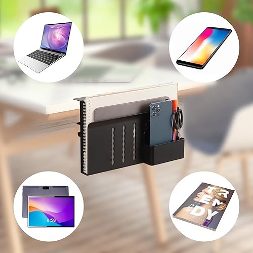 Miniatura 4 de Almacenamiento lateral de escritorio, soporte para laptop debajo del escritorio, organizador de archivos colgante lateral de mesa, sin abrazadera en
