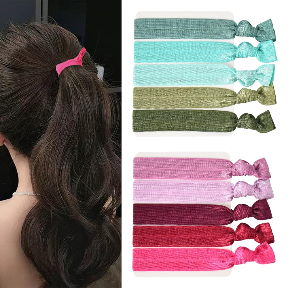 Sisadodo Knotted Hair Ties for Women, 10PCS Coloured Elastic Hair Ties for Girls & Teens, No Crease, Non-Slip