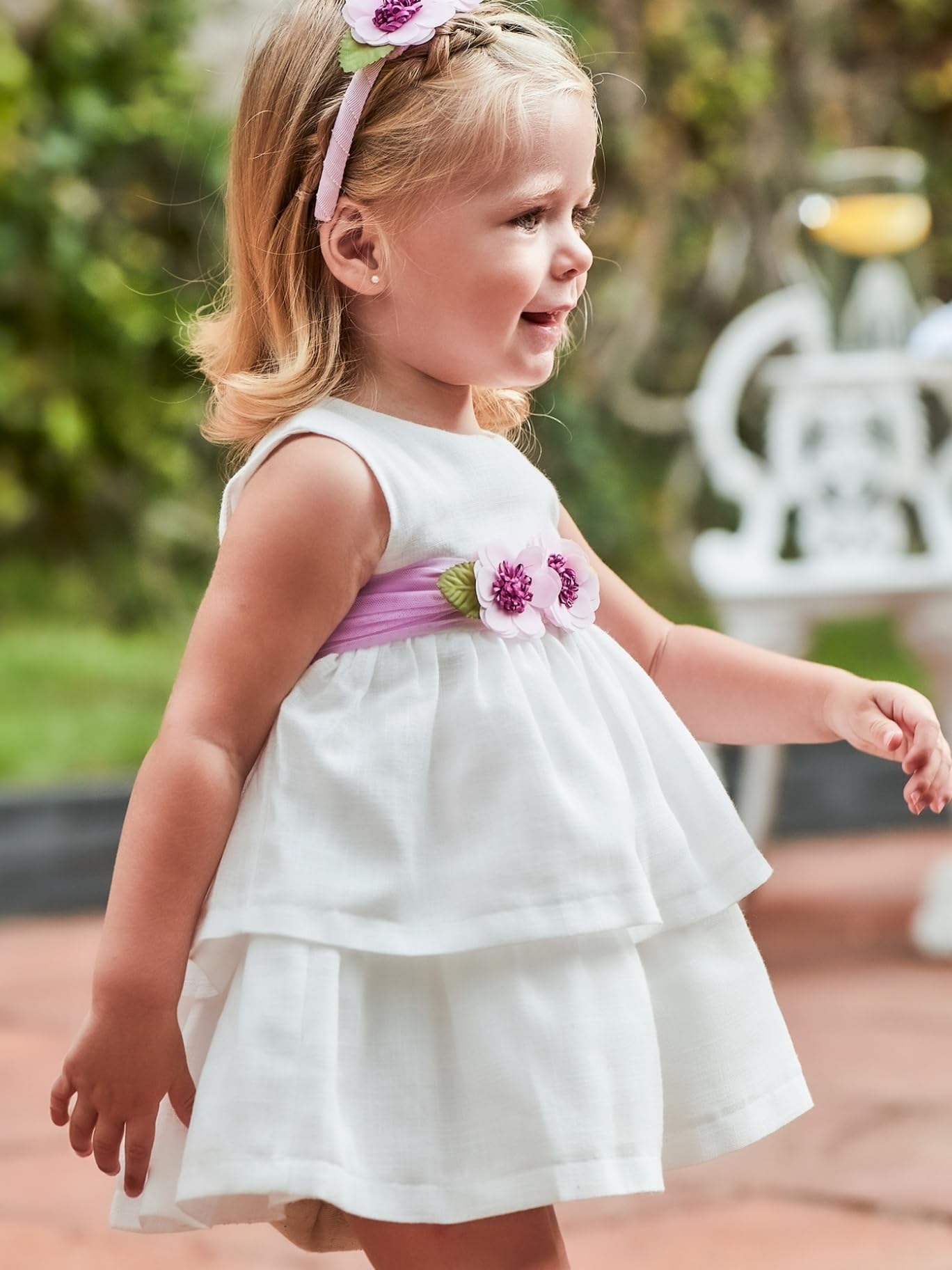 Mayoral Vestido fajin Flores para bebé niña Blanco