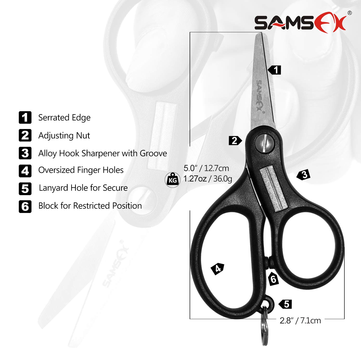 SAMSFX Angelschere Mit Titanbeschichtung - Gezahnte Klinge Für Geflochtene Schnur, Inkl. Scheide & Lanyard