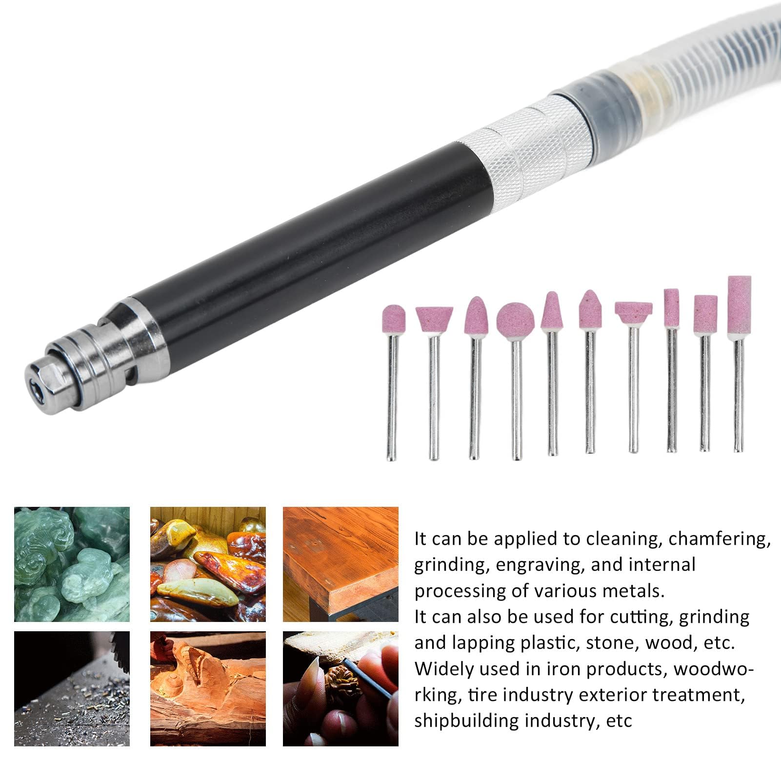 Kit Meuleuse Stylo Pneumatique Professionnel, Mini Meuleuse Air Crayon avec Accessoires, Alliage de Zinc, 65000 tr/min, 90 psi, Pince 1/8 pouce, pour Polissage Gravure Découpe
