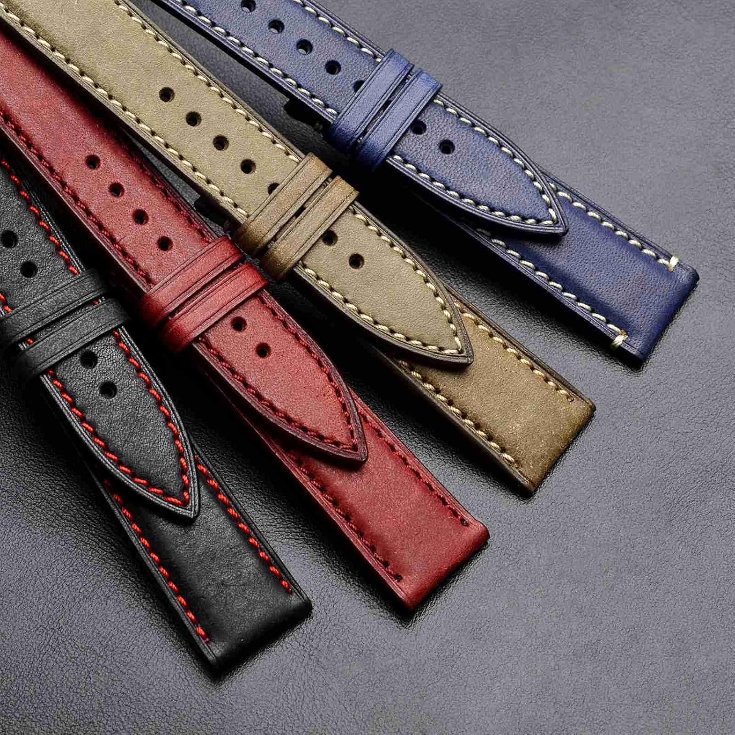WOCCI 20mm Nubuck Leather Watch Band with Silver Stainless Steel Buckle, Replacement Strap (Olive Green)