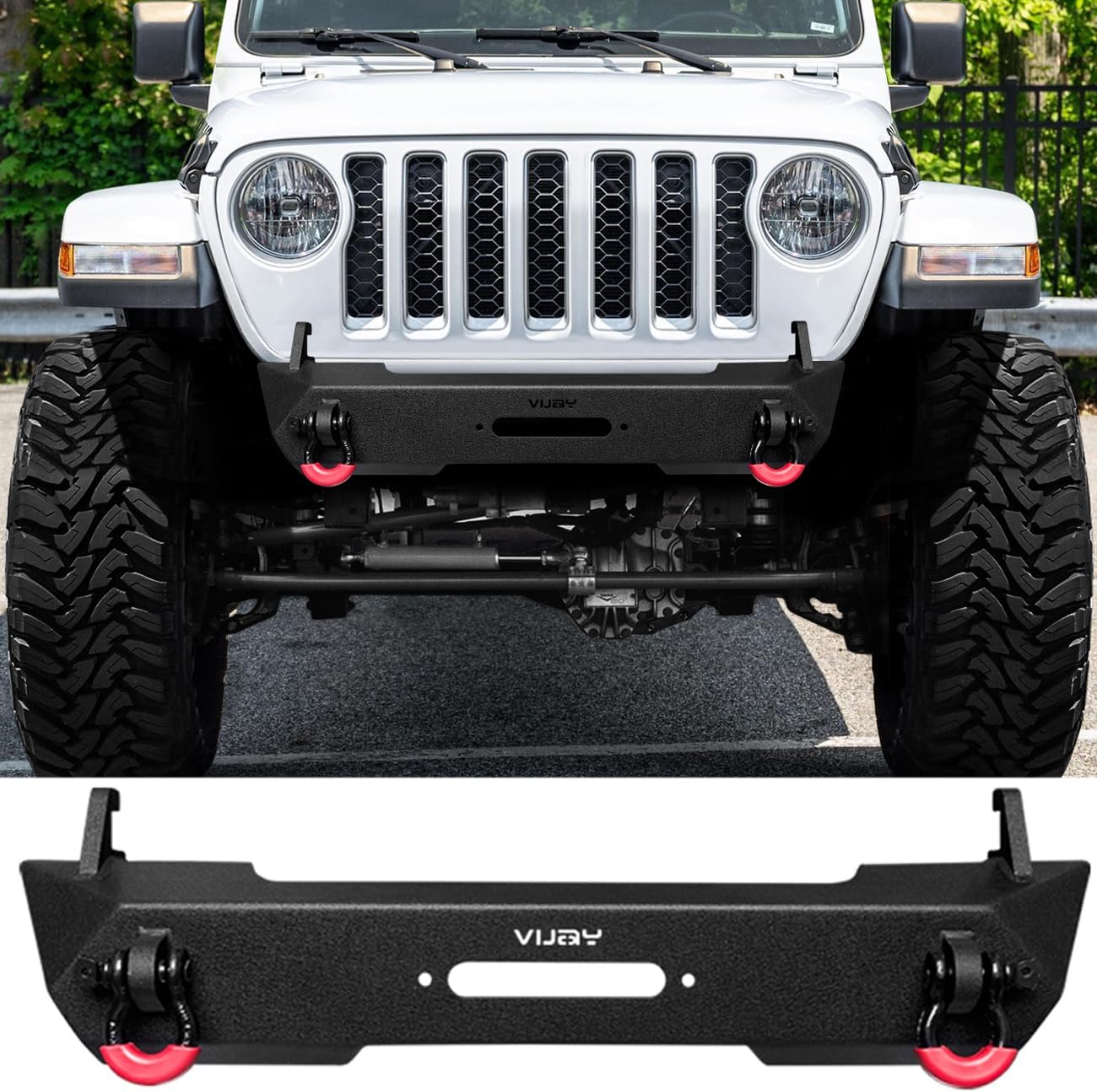 VIJAY Front Bumper Fits 2007-2025 Wrangler JK/JKU/JL/JLU and 2020-2025 Gladiator JT with Winch Plate