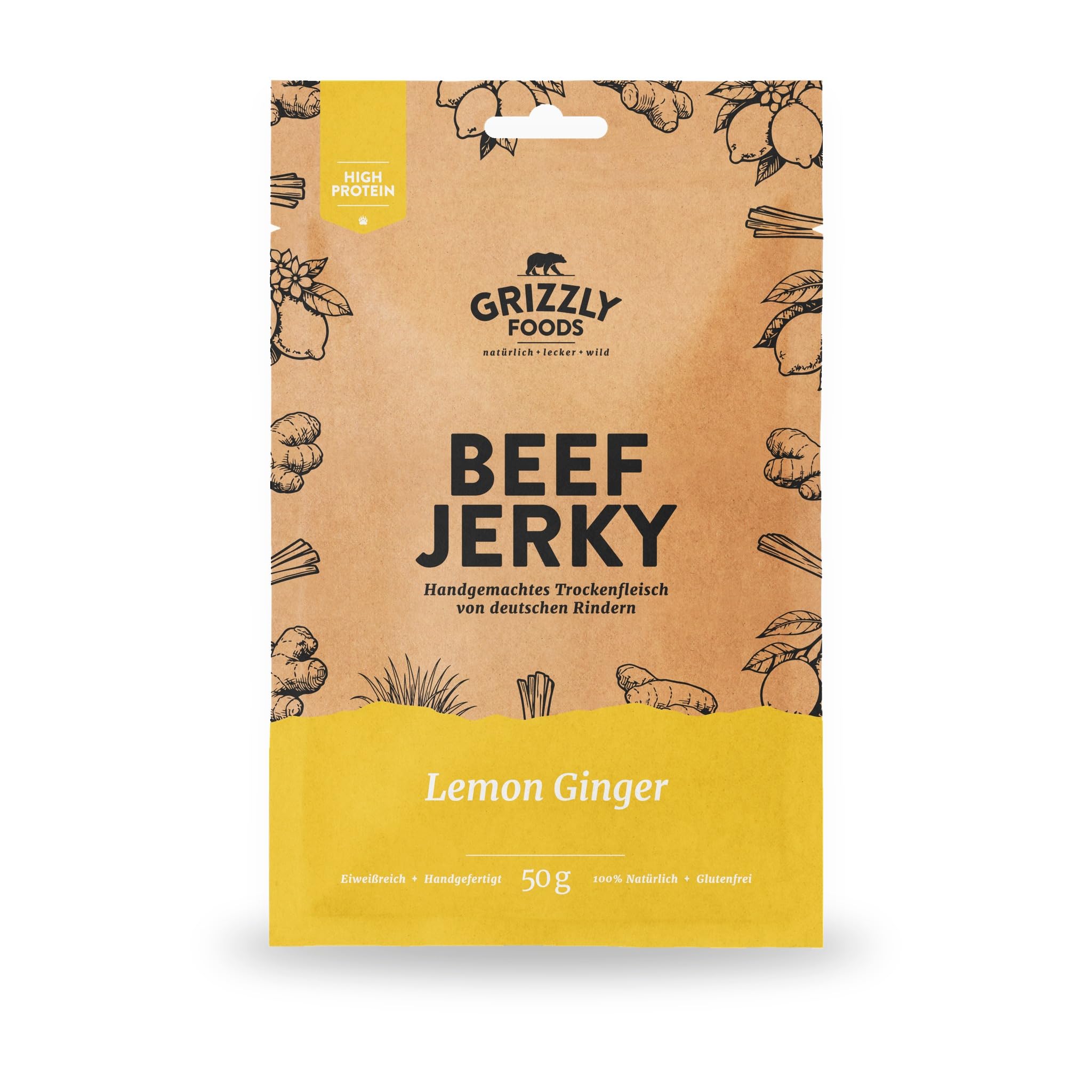 Grizzly Foods • Beef Jerky Probierpaket mit 6 Sorten (6 x 50g) • Trockenfleisch Eiweiß Snacks • Rindfleisch aus Deutschland • High Protein Snack für Gym, Fitness, Outdoor, Office