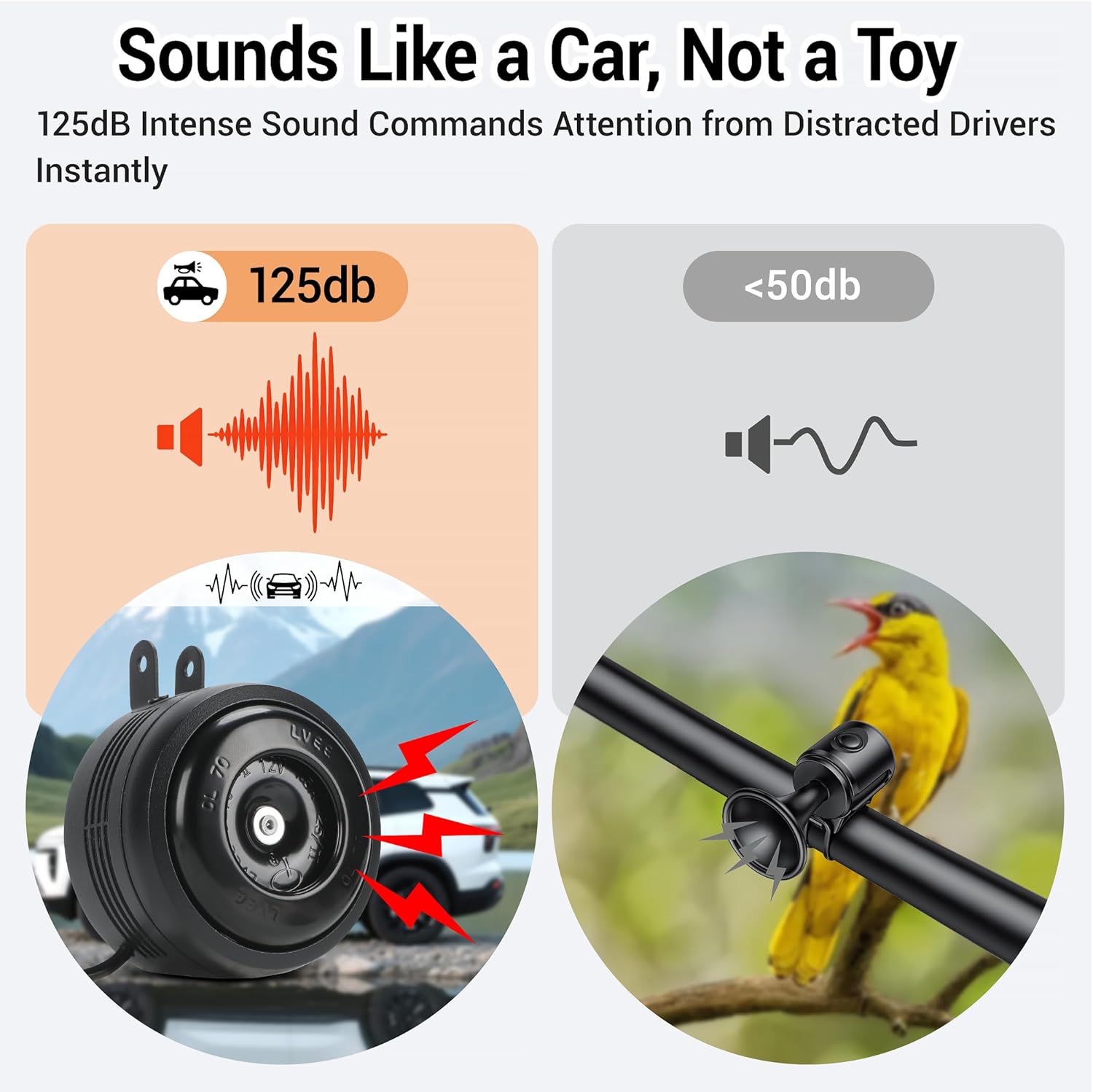 Electric Bike Horn and Alarm System, 125dB, USB-Rechargeable, Waterproof, Remote Control