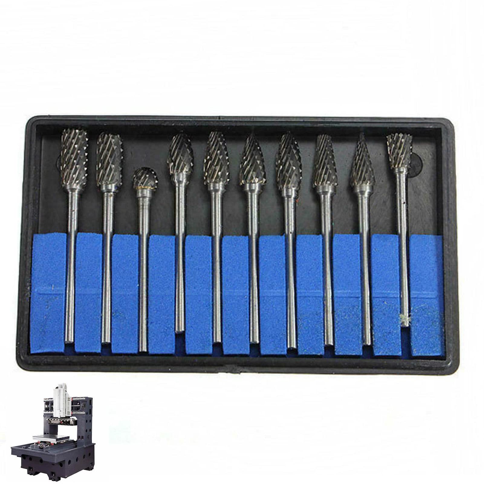 kagrote2 Pcs Carbide Burr Set, Carbide Rotary Burr Set, 10PC Double Cut Rotary Cutting Burrs Die Grinder Bits For Steel and Wood Working, Grinding, Carving, and Engraving