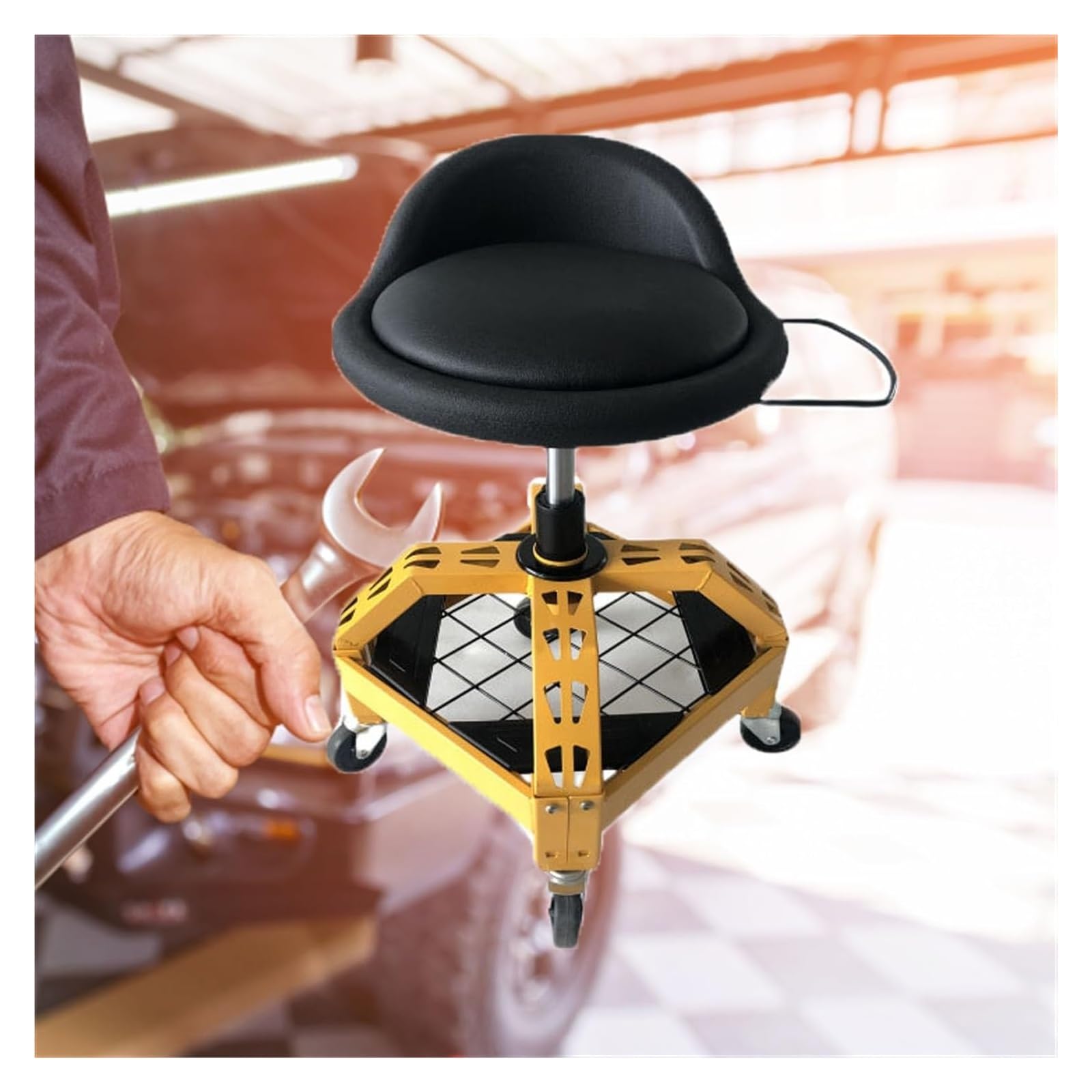 Sgabello Da Meccanico Con Ruote E Cassetto - Portautensili Mobile Per Garage E Officina - Foto 3