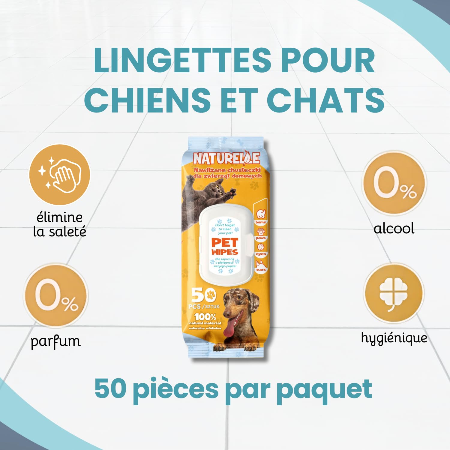 Lingettes Chien & Chat Nettoyantes et Hydratantes (1000 unités) – Lingettes Animaux pour Yeux, Oreilles, Pattes et Pelage – Hygiène Quotidienne Animaux – Lot 20 x 50 Lingettes
