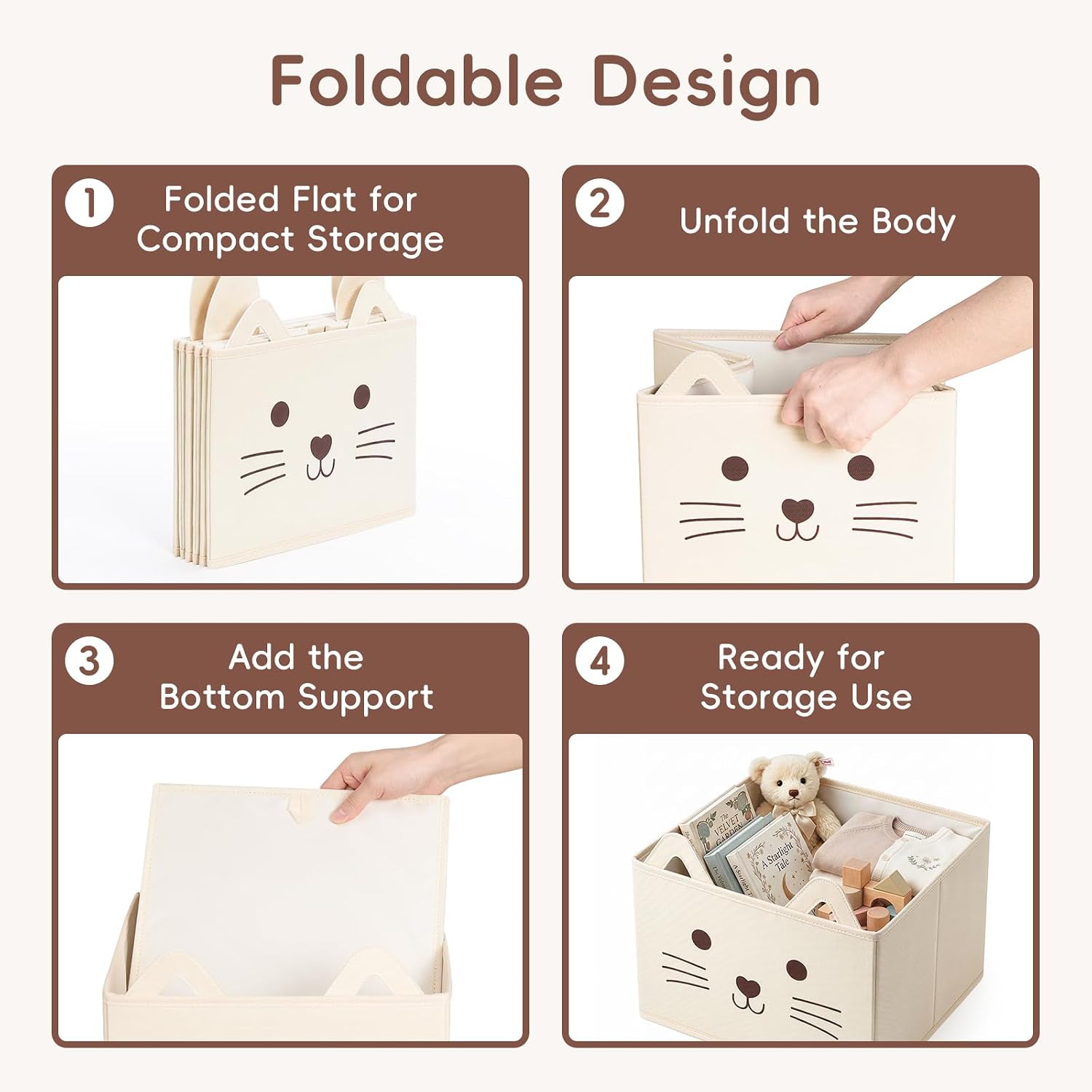 OOOK Fabric Cube Storage Bins [3-Pack], Foldable Kids Baskets for Shelves, Toy Organizers and Storage for Living Room, Playroom, Bedroom - 11.8" x 10.6" x 8.3" (Beige)