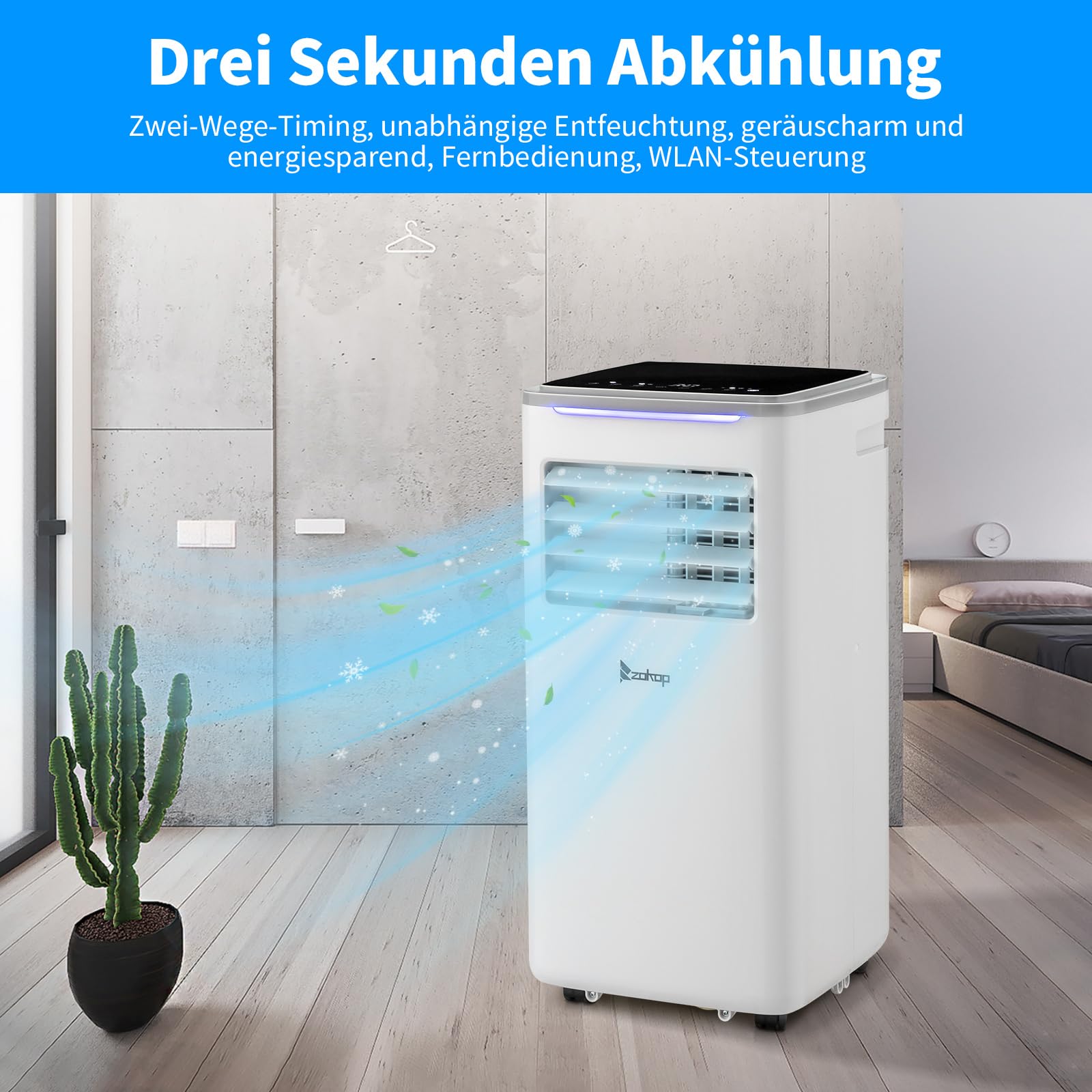 LEADZM Mobile Klimagerät 10000BTU 1120W bis 32㎡ Abluftschlauch | Kompakte mobile Klimaanlage für Wohnzimmer Büros