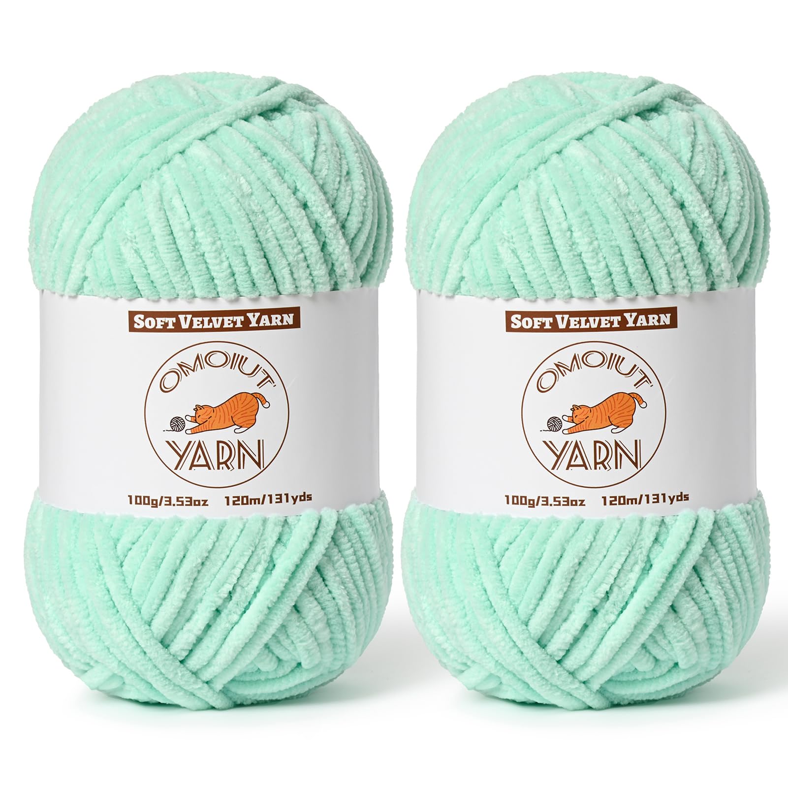 2 Pack Mint Green Fluffy Velvet Yarn for Crocheting,Chunky Chenille Baby Blanket Yarn for Crochet,Soft Fuzzy Puzzle Yarn for Knitting,(100g/3.53oz Each) Bulky Thick Amigurumi Crochet Yarns