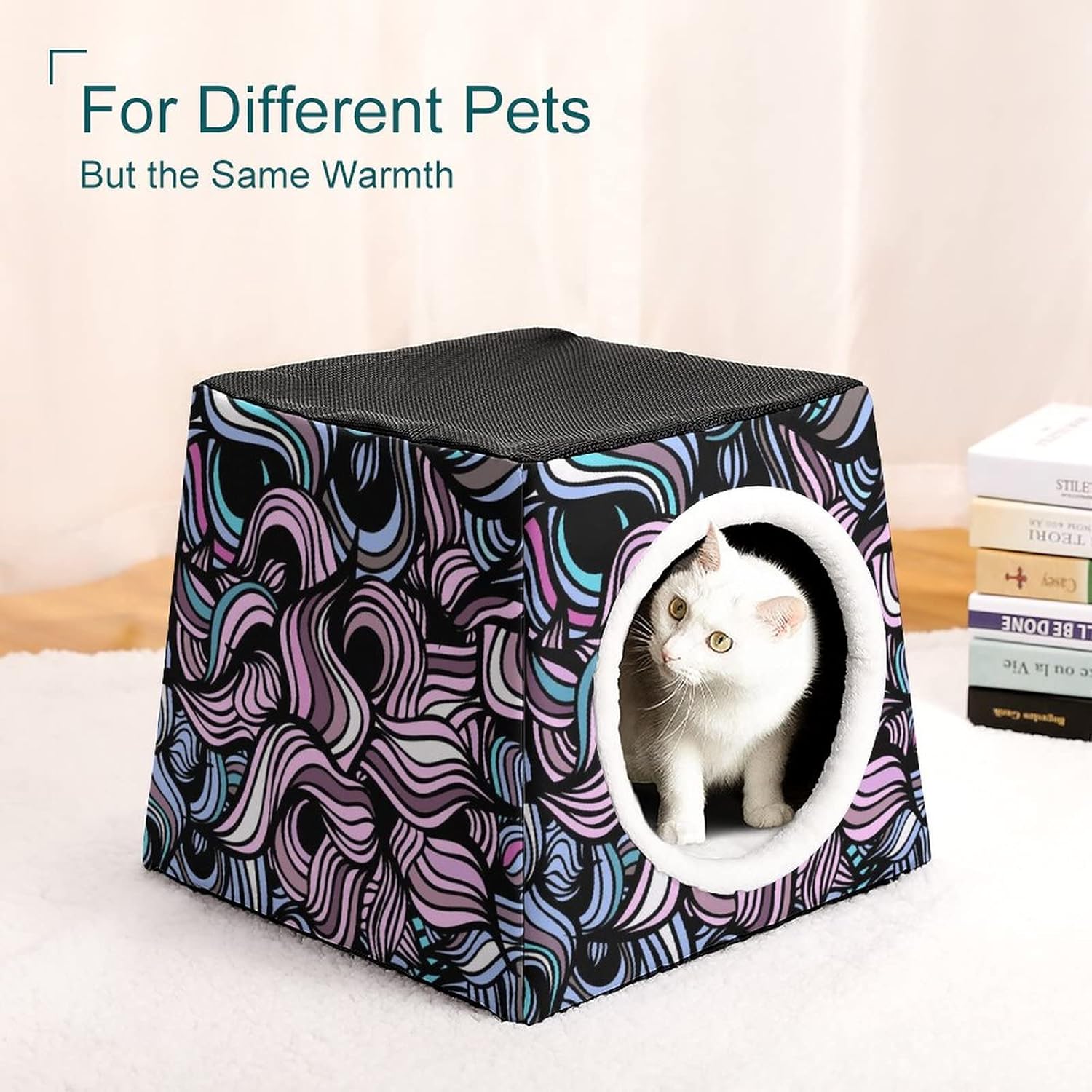Three-Purpose Cat House Cat Bed Cat Sofa Foldable Cat Shelter Scratching Toy with Removable Cushion Heteromorphic Pattern