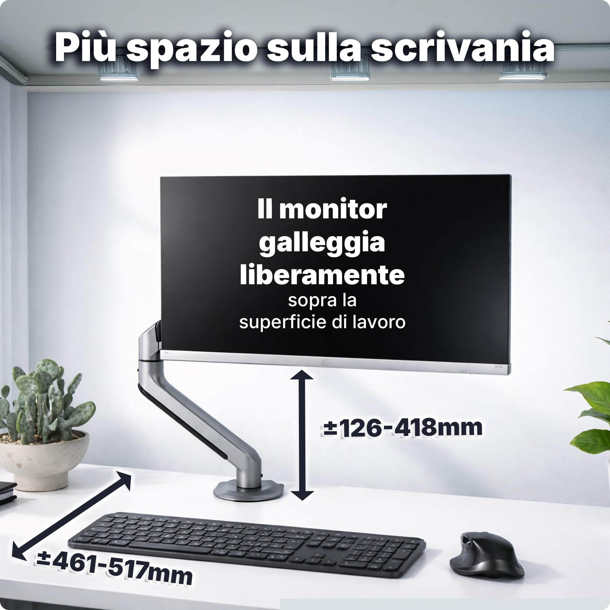 3IDEE Supporto 1 monitor da scrivania per monitor 17-32 pollici - regolabile in altezza, stabile fino a 9 kg - design sottile in alluminio - inclinabile, ruotabile, orientabile - VESA 75x75 e 100x100