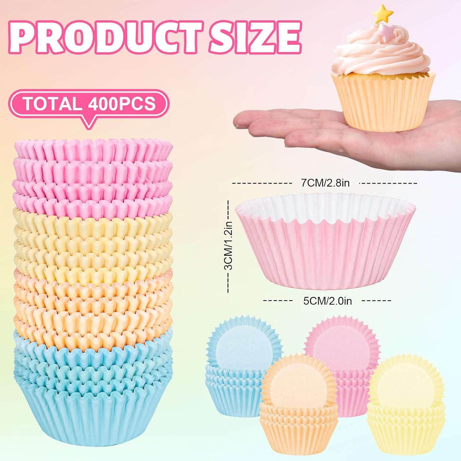 FYSUIMU 400Pcs Pastel Cupcake Liners Colorful Paper Baking Cups Standard Muffin Cupcake Wrappers for Spring Easter Summer Wedding Bride Baby Shower Birthday Party Supplies