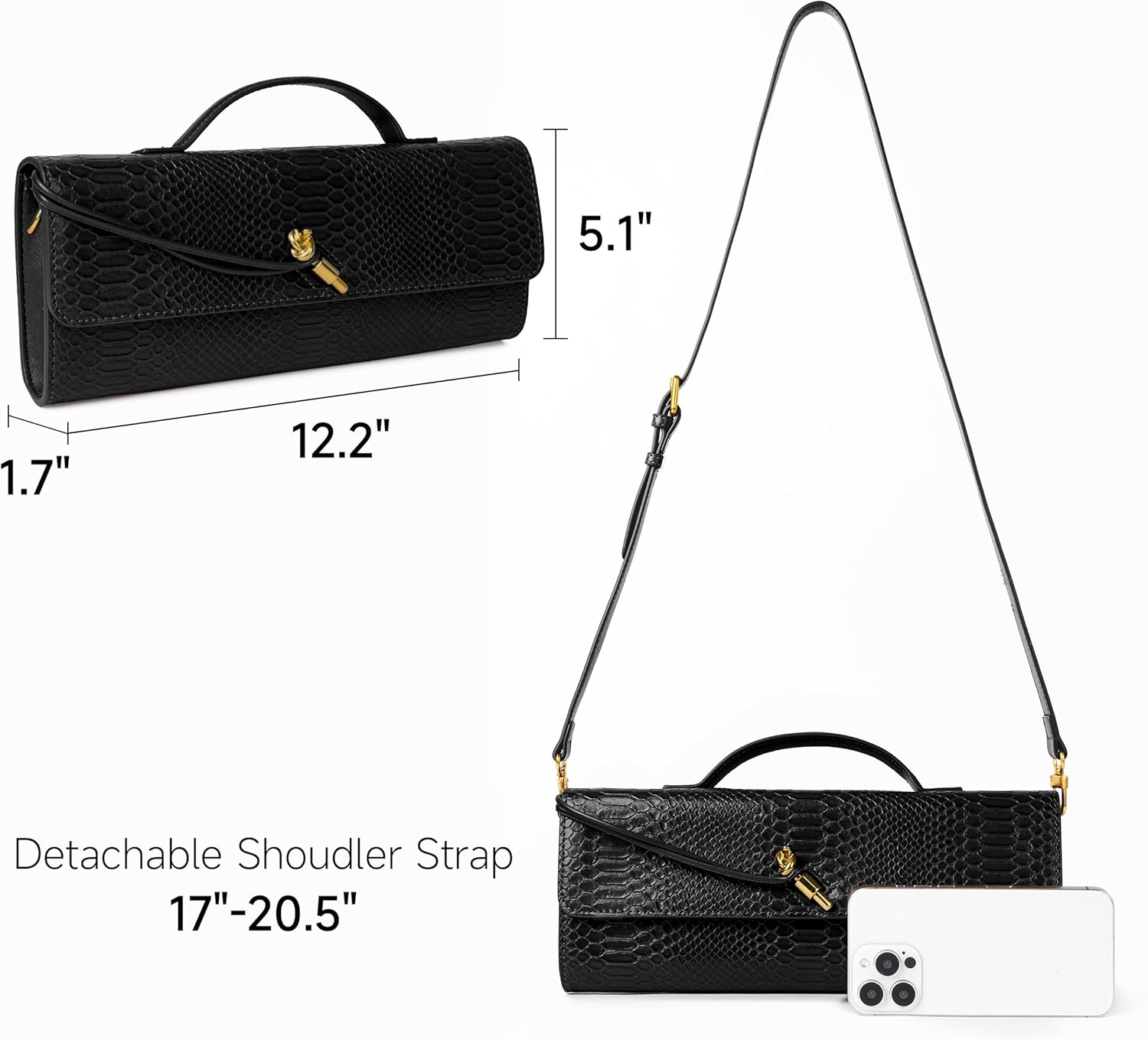 Joryin Evening Bag for Women Evening Clutch Crocodile Purse Crossbody Bag Shoulder Bag Top Handle Handbag Formal Evening Purse, Black - Image 4