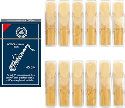 Alto Saxophone Reeds Strength 2.5-10 Pack Premium Cane Reeds for Alto Sax, Individually Wrapped with Plastic Case - Ideal for Beginners, Students & School Band
