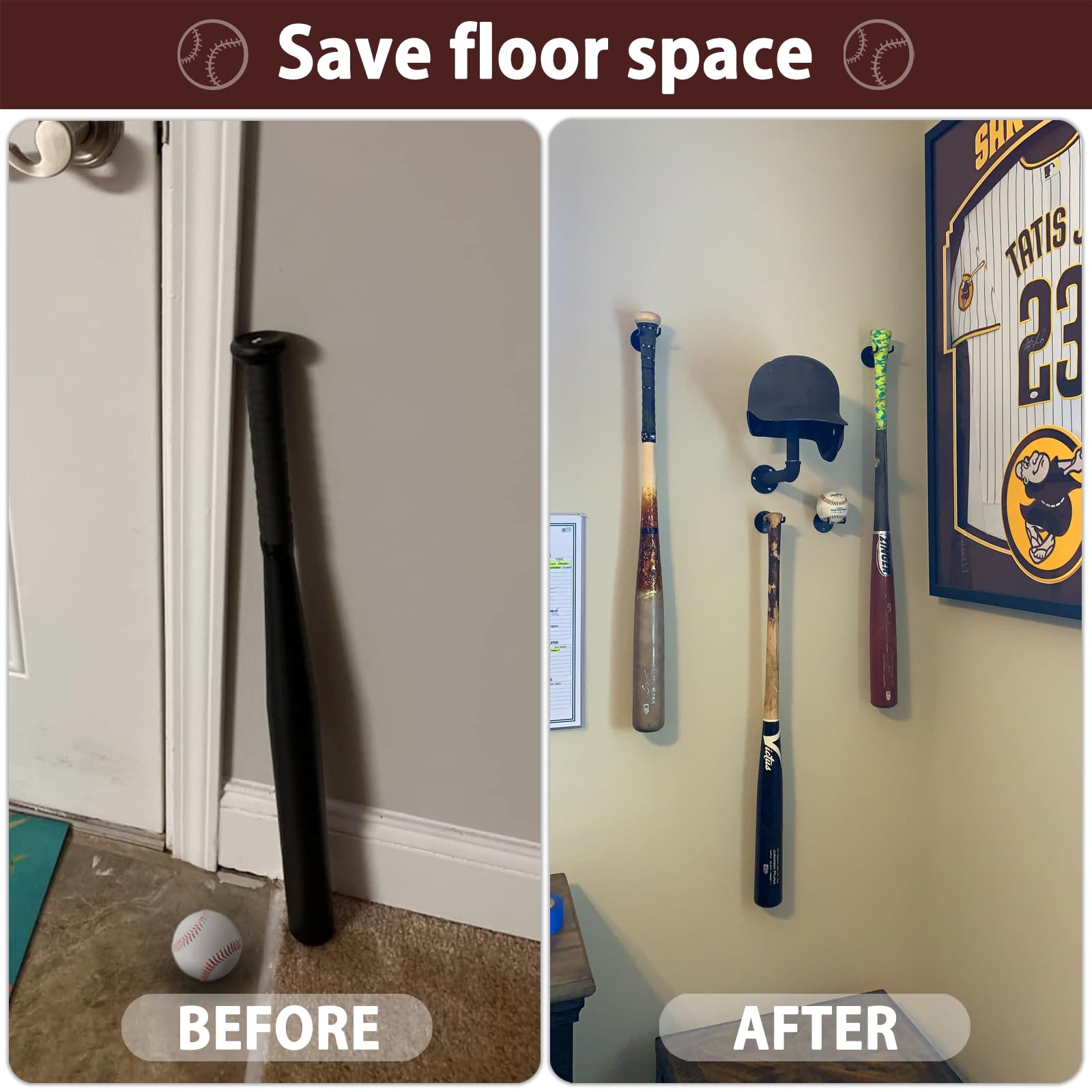 Snapklik.com : Famiron 4 Pcs Baseball Bat And Ball Holder Wall Mounted ...