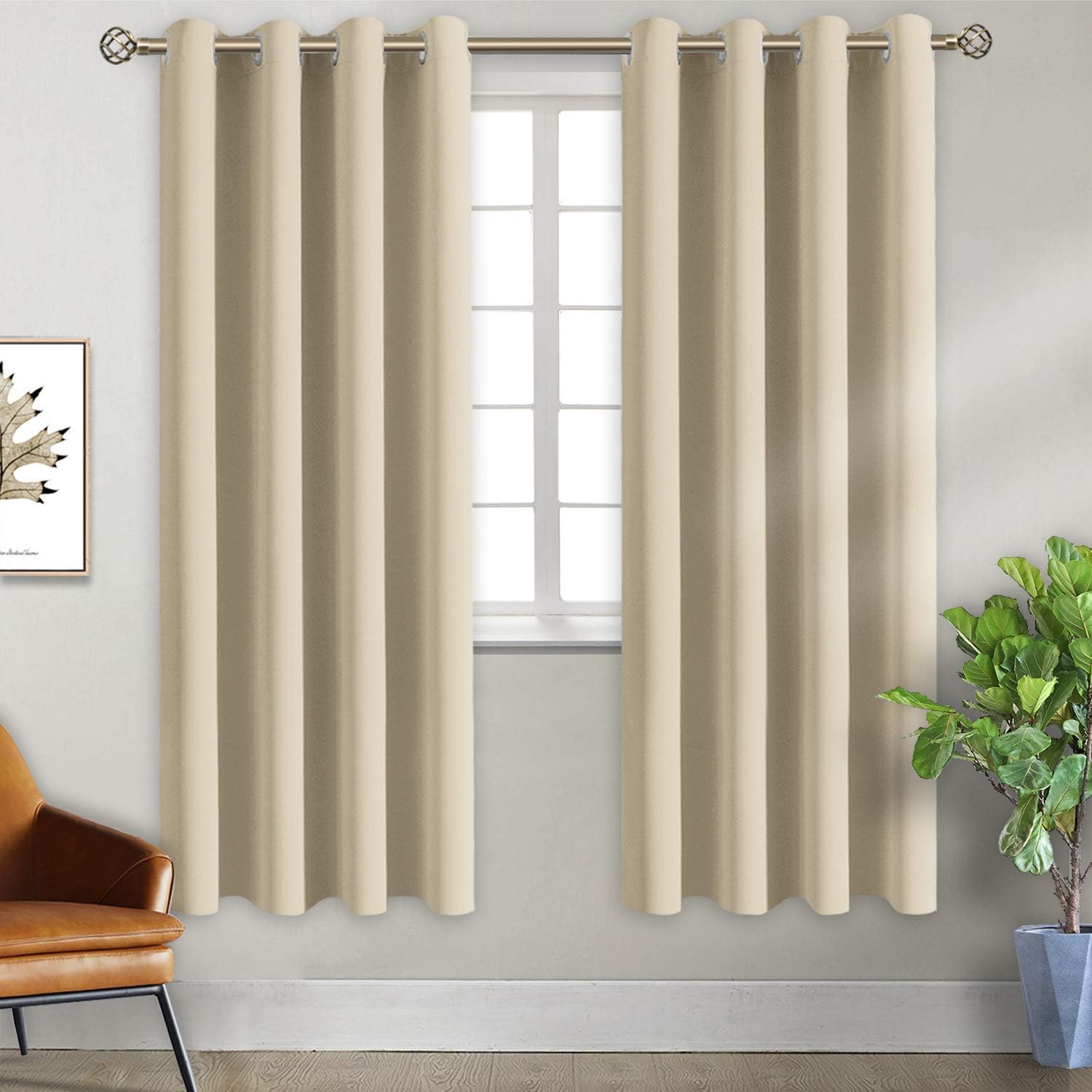 BGment Room Darkening Curtains for Bedroom - Grommet Thermal Insulated Window Treatments Light Blocking Curtains for Living Room, Set of 2 Panels, Each 55 x 69 Inch, Beige