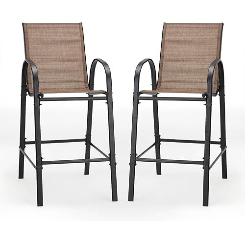 2-Piece Outdoor Bar Stool Set - High-Back Textilene Chairs & Weatherproof Steel Frame, 330lb Capacity Patio Furniture for Backyard/Balcony/Porch, Quick Assembly & Rust-Resistant