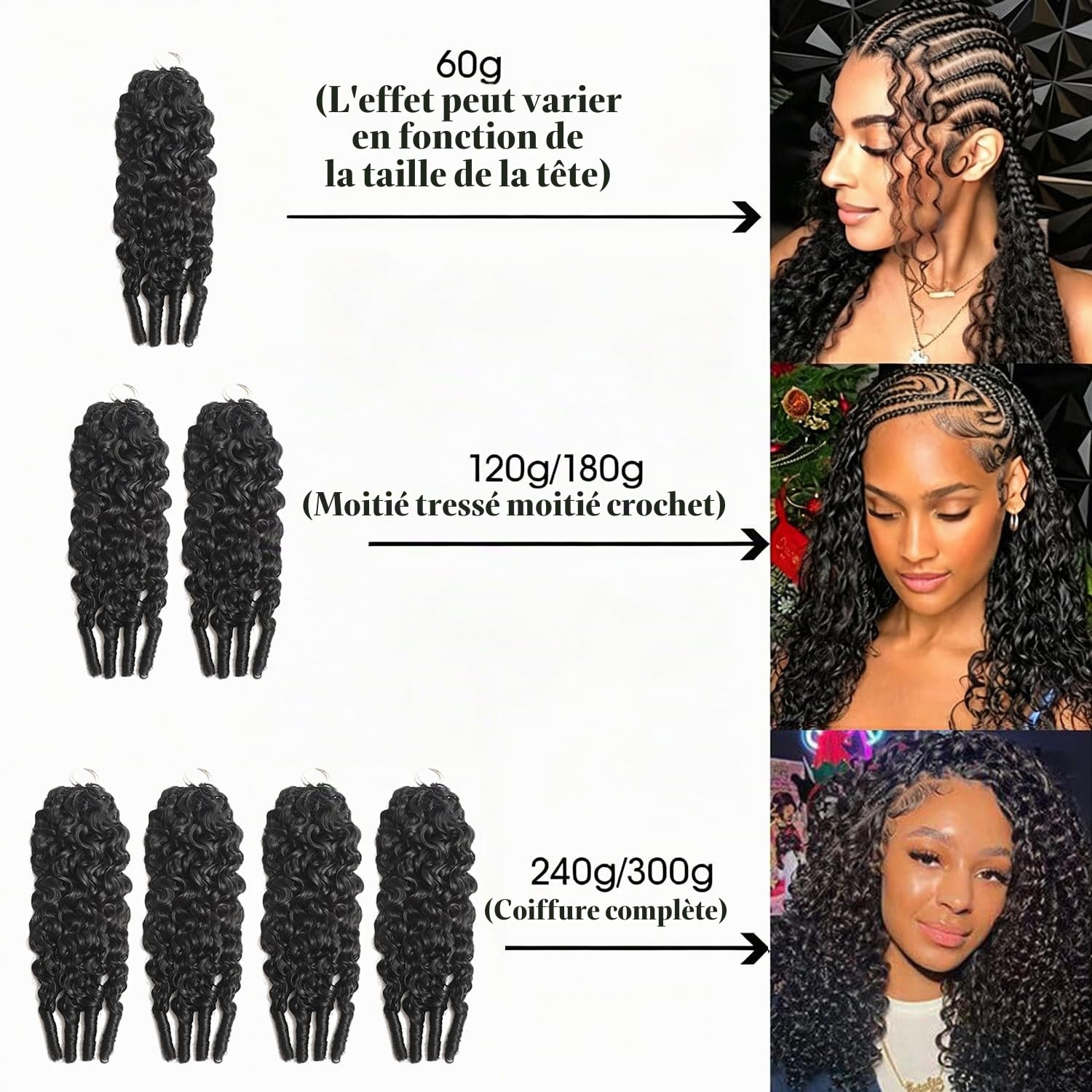 Burmese Curly Crochet Human Hair 14 Inch 60g Feather Crochet Human Hair Pre-Separated Hair Premium Reusable Miracle Knots (1B#, 14 inch-60g)