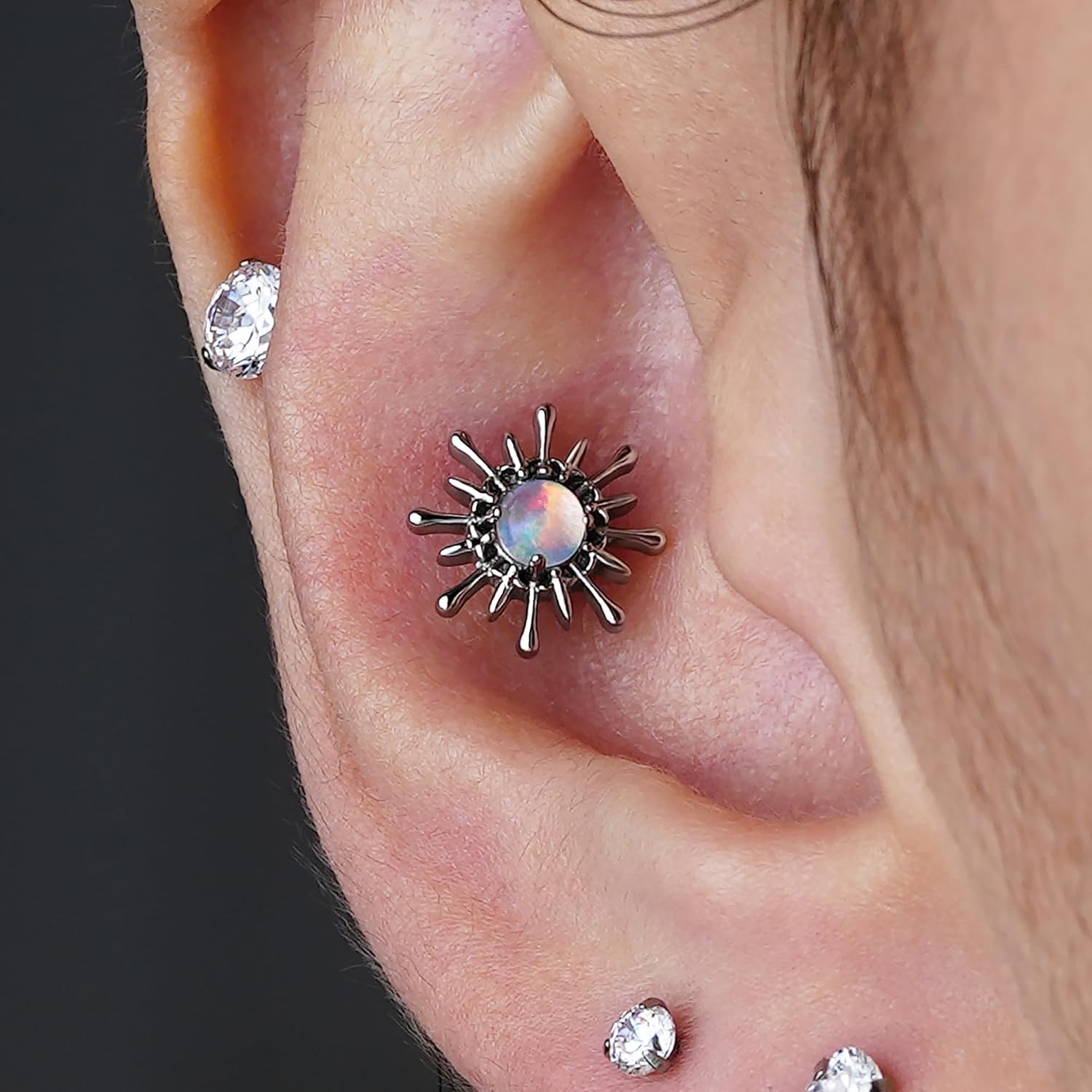 FINE4U ASTM F136 Titanium 16G Flat Back Stud with 6mm 8mm post for Conch Helix Tragus Flat Labret, Hypoallergenic, Internally threaded screw on - Image 3