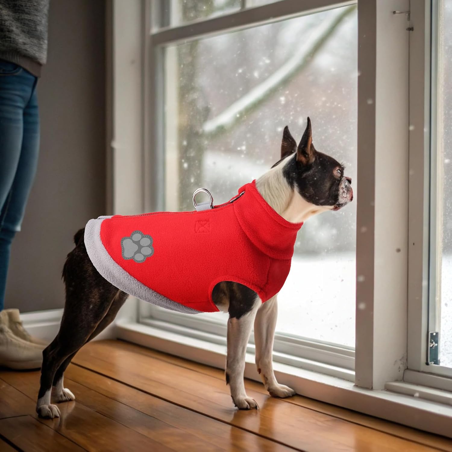 Mihachi Dog Fleece Vest Sweater Zip Up Warm Pullover Step-in Dog Jacket with Dual D-Ring Leash, Winter Cold Weather Reflective Coat Clothes Hoodie for Small Medium Dogs Puppy Cat Boy Girl, Red M - Image 7