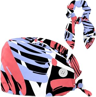 FVQL Surgical Cap for Long Hair Scrub Cap with Hairband Bouffant Caps, Doodle Pattern