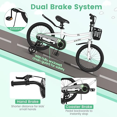 Miniatura 3 de BABY JOY Bicicleta para niños, 12, 14, 16, 18 pulgadas, para niños y niñas de 3 a 8 años con ruedas de entrenamiento, freno de mano, freno de