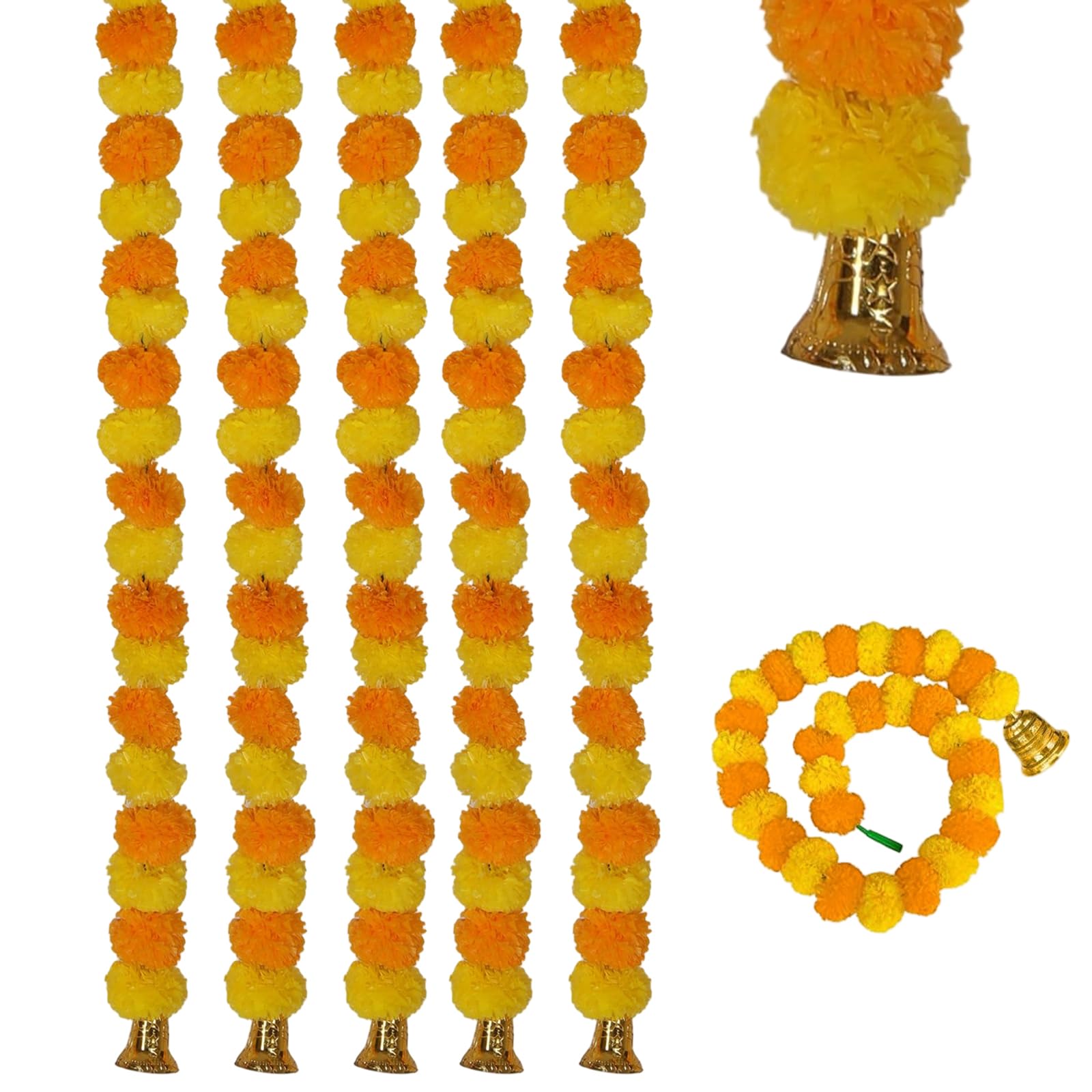 Guirlandes indiennes pour la décoration de Diwali, fleurs artificielles réutilisables de 1,5 m
