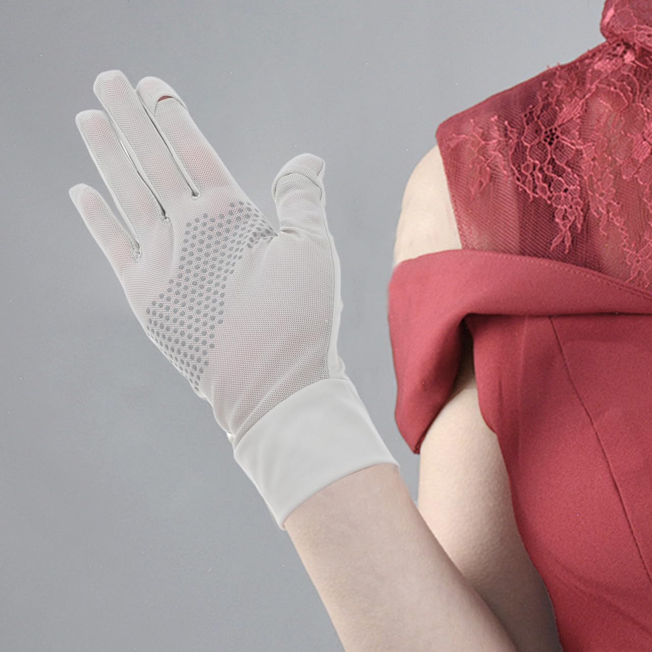Women’s Full Finger Cooling Sun Gloves Non-Slip Breathable Ice Silk Material UV Protection for Summer Outdoor Cycling and Driving, Size Medium Light Gray