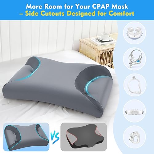 Miniatura 4 de IKSTAR Almohada CPAP para personas que duermen de lado con recortes más grandes Espuma viscoelástica de altura ajustable Se adapta a la mayoría de