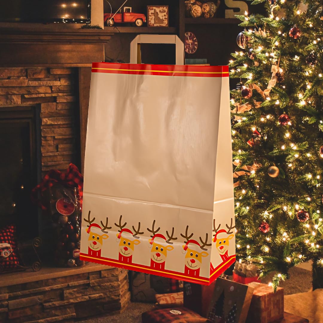 12 Sacchetti Regalo Di Natale In Carta Kraft Con 18 Adesivi - 22x12x8 Cm - Buste Natalizie Per Regali, Biscotti, Caramelle - Feste E Confezioni